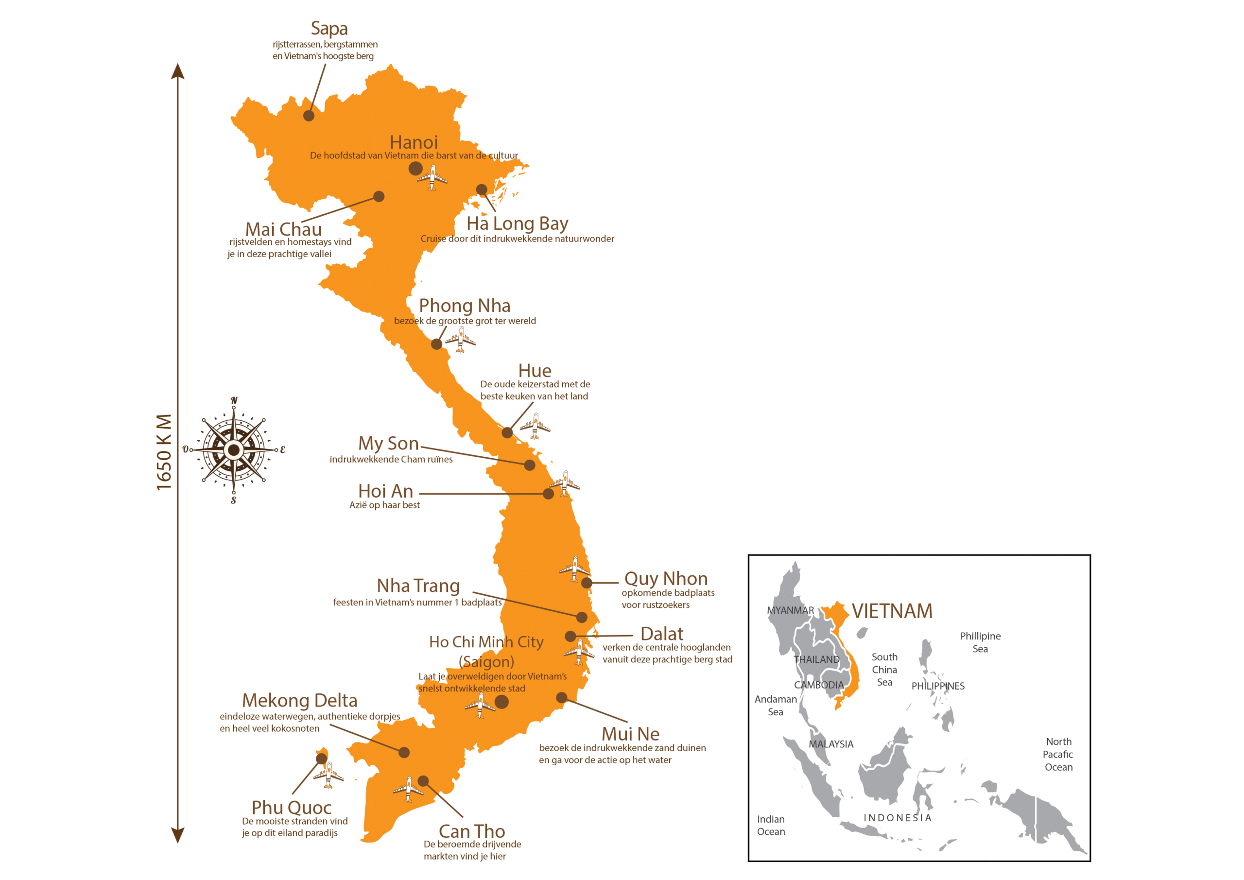 De kaart van Vietnam