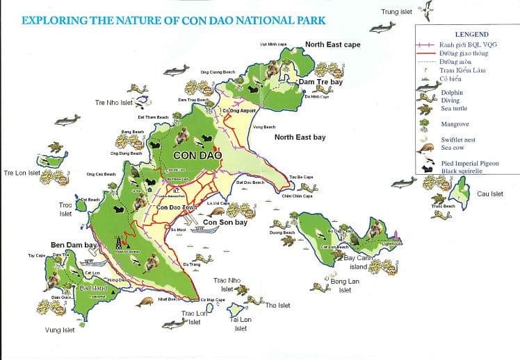 Een kaart van de Con Dao eilanden