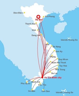 Het uitgebreide netwerk binnenlandse vluchten met Vietnam airlines
