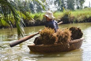 Visser in een mandboot