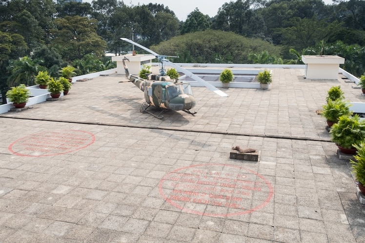 Het helikopter platform op het dak van het Reunification Palace. 