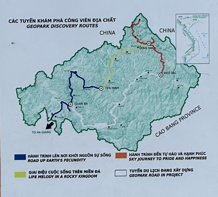 Routekaart Dong Van Karstplateau.