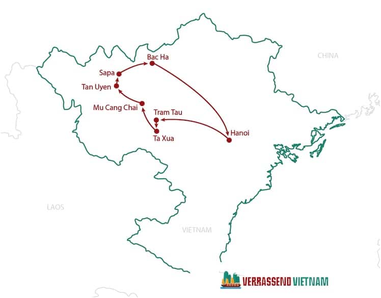 Routekaart 10 dagen noordwest Vietnam